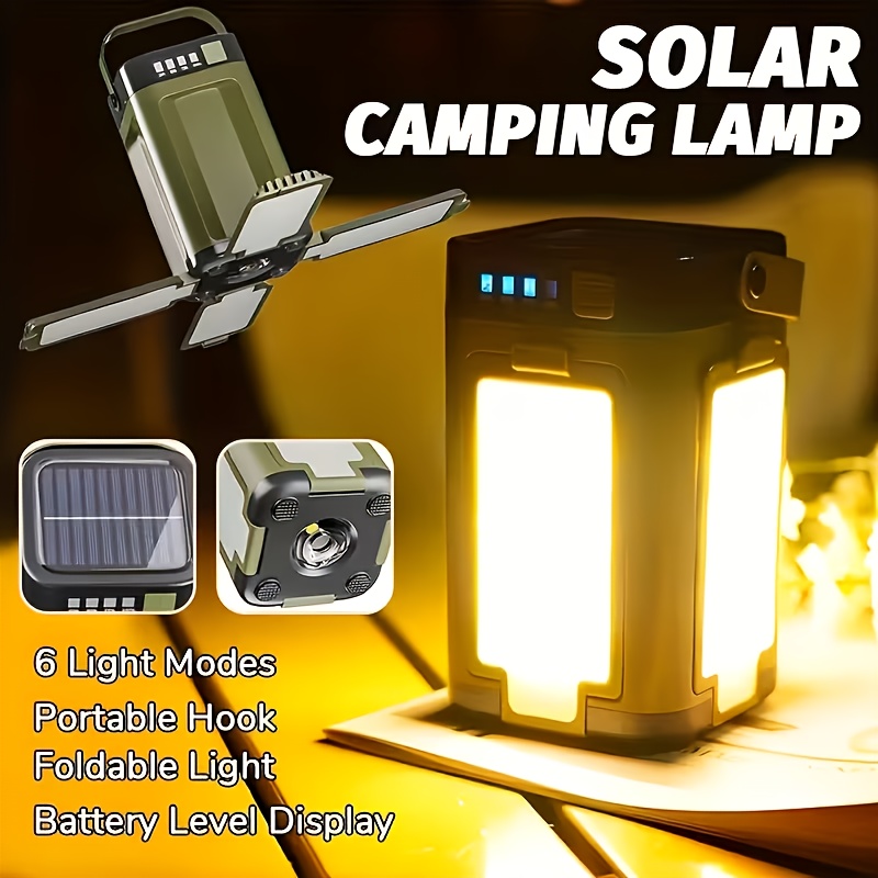 Outdoor Lighting Lamp - ไฟแคมป์ปิ้งพกพาพลังงานแสงอาทิตย์ ชาร์จไฟด้วยพลังงานแสงอาทิตย์ พับเก็บได้ แบตเตอรี่สำรอง 2000mah พร้อมหน้าจอแสดงผลอัจฉริยะ