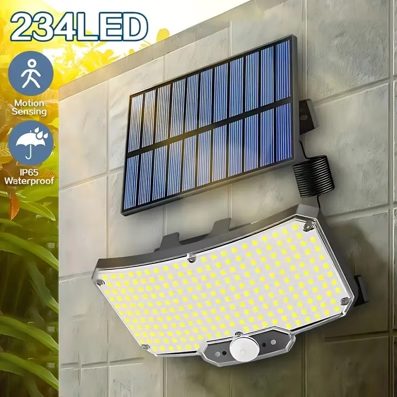 Outdoor Lighting Lamp - 234LED ไฟพลังงานแสงอาทิตย์กลางแจ้งเซ็นเซอร์ตรวจจับความเคลื่อนไหวซุปเปอร์ไบรท์รีโมทโคมไฟติดผนังรักษาความปลอดภัยกันน้ำลานสวนโรงรถ 1 ~ 2 ชิ้น