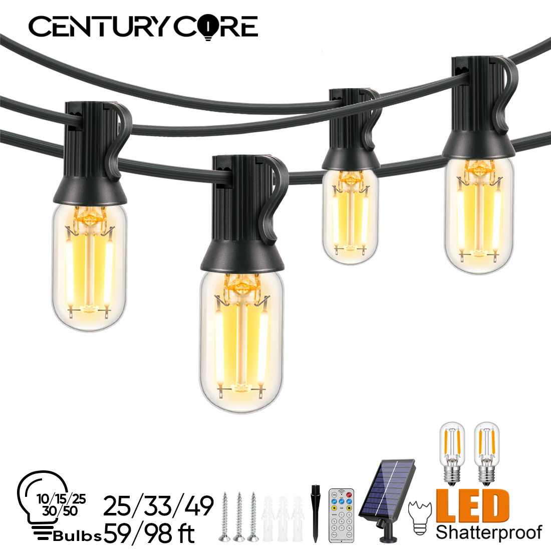 String Light Bistro - LED T22 ไฟสตริงพลังงานแสงอาทิตย์ 8 โหมดไฟสตริงสวน USB