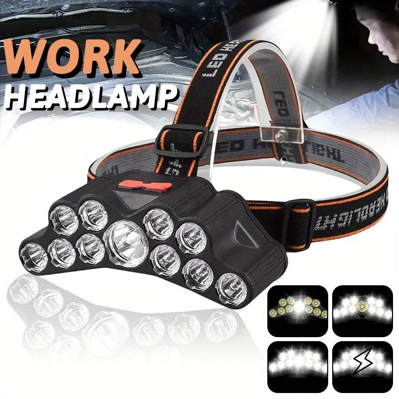Outdoor Lighting Globes - 11 LED ไฟหน้าแบบแรงสูงโคมไฟหัว Type-C ไฟหน้าแบบชาร์จไฟได้ในตัว 18650