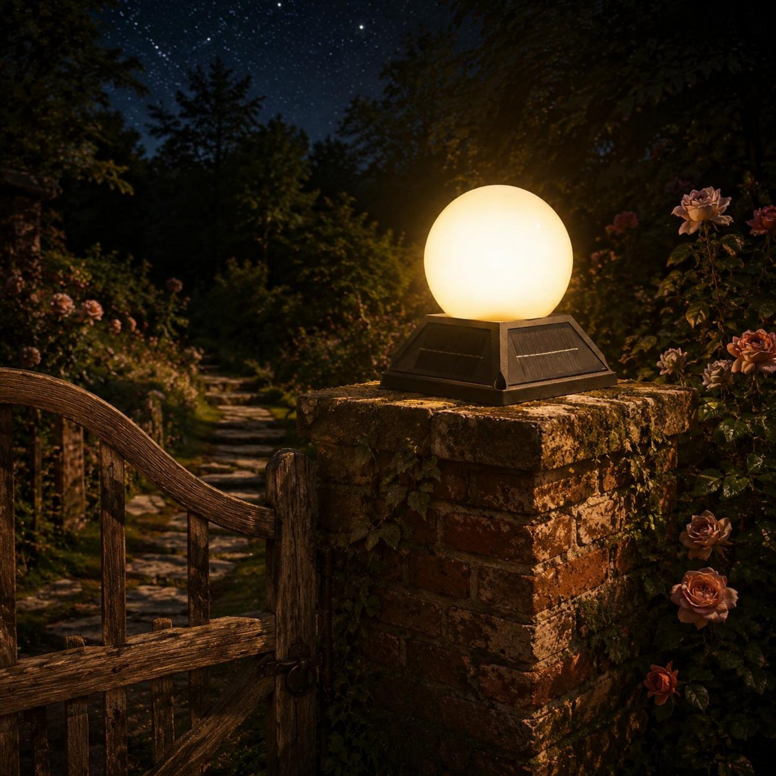 Outdoor Lighting Globes - ไฟหัวเสาโซลาร์เซลล์ พร้อมรีโมทไร้สาย ควบคุมไฟเสาโซลาร์เซลล์ โคมไฟหัวเสา ทนทานต่อสภาพอากาศ โคมไฟทรงกลมสำหรับภายนอกอาคาร