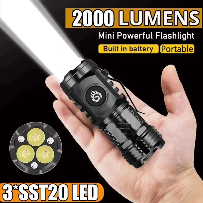 Outdoor Lighting Globes - ไฟฉายยุทธวิธีพลังสูง 3LED ขนาดเล็ก พวงกุญแจแบบพกพา ชาร์จ USB
