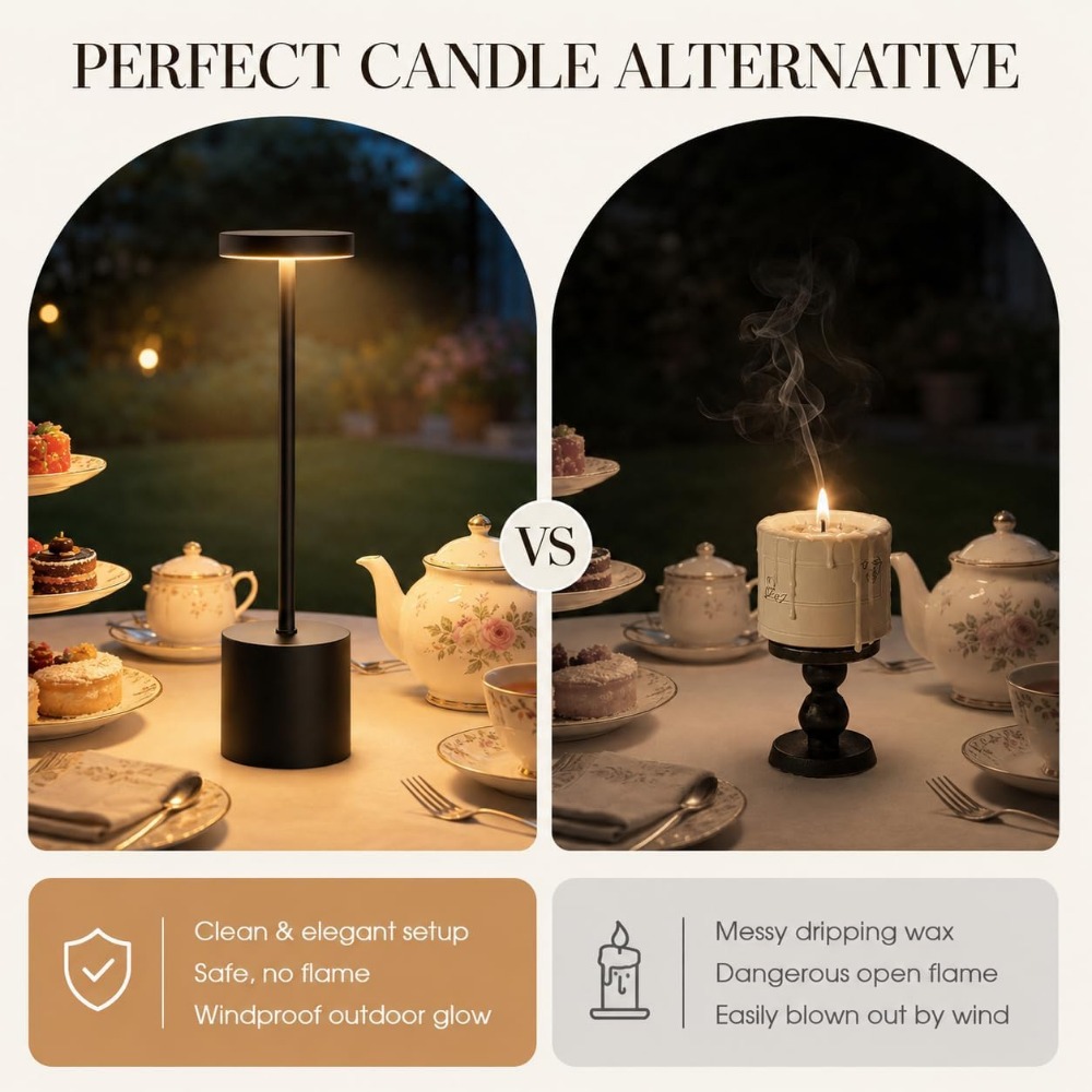 ชุดโคมไฟตั้งโต๊ะไร้สาย แบตเตอร - Outdoor Lighting Lamp บทวิจารณ์และราคา
