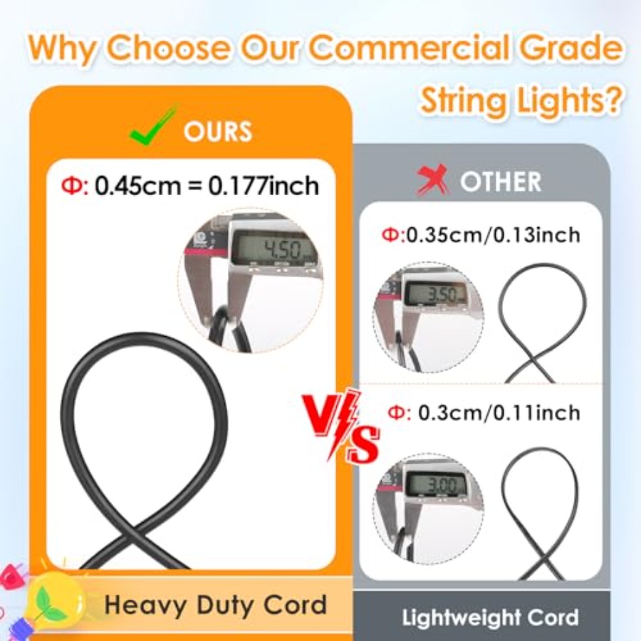 ไฟลานกลางแจ้ง 48 ฟุต กันน้ำ ปร - String Light Bistro บทวิจารณ์และราคา